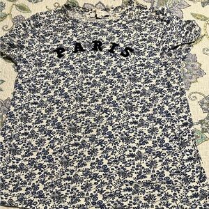 LOFT White Tee with Blue Floral 'PARIS' Graphic